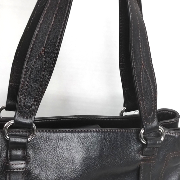 Etienne Aigner Large Satchel Shoulder Bag Black Leather with Keychain - Picture 9 of 16